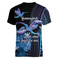Polynesian Memorial Women V-Neck T-Shirt Hummingbirds Appear When Angels Are Near LT14