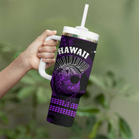 Hawaii Tumbler With Handle Kakau Warrior Helmet Gradient Purple Polynesian