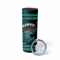 Hawaii Skinny Tumbler Kakau Warrior Helmet Gradient Turquoise Polynesian