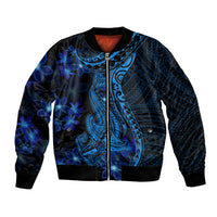 Blue Polynesia Shark Tattoo Bomber Jacket With Polynesian Plumeria LT14 Unisex Blue - Polynesian Pride