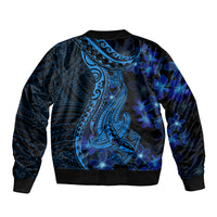 Blue Polynesia Shark Tattoo Bomber Jacket With Polynesian Plumeria LT14 - Polynesian Pride
