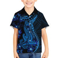 Blue Polynesia Shark Tattoo Family Matching Long Sleeve Bodycon Dress and Hawaiian Shirt With Polynesian Plumeria LT14 Son's Shirt Blue - Polynesian Pride