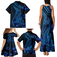 Blue Polynesia Shark Tattoo Family Matching Tank Maxi Dress and Hawaiian Shirt With Polynesian Plumeria LT14 - Polynesian Pride