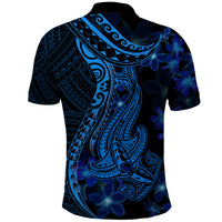 Blue Polynesia Shark Tattoo Polo Shirt With Polynesian Plumeria LT14 - Polynesian Pride