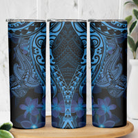 Blue Polynesia Shark Tattoo Skinny Tumbler With Polynesian Plumeria