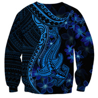 Blue Polynesia Shark Tattoo Sweatshirt With Polynesian Plumeria LT14 - Polynesian Pride