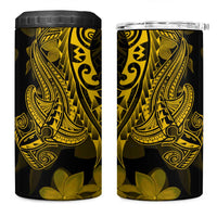 Gold Polynesia Shark Tattoo 4 in 1 Can Cooler Tumbler With Polynesian Plumeria
