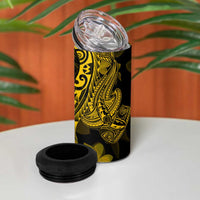 Gold Polynesia Shark Tattoo 4 in 1 Can Cooler Tumbler With Polynesian Plumeria