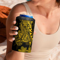 Gold Polynesia Shark Tattoo 4 in 1 Can Cooler Tumbler With Polynesian Plumeria
