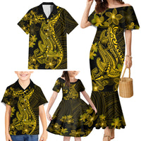 Gold Polynesia Shark Tattoo Family Matching Mermaid Dress and Hawaiian Shirt With Polynesian Plumeria LT14 - Polynesian Pride