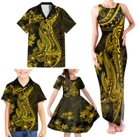 Gold Polynesia Shark Tattoo Family Matching Tank Maxi Dress and Hawaiian Shirt With Polynesian Plumeria LT14 - Polynesian Pride