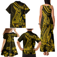 Gold Polynesia Shark Tattoo Family Matching Tank Maxi Dress and Hawaiian Shirt With Polynesian Plumeria LT14 - Polynesian Pride