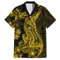 Gold Polynesia Shark Tattoo Family Matching Tank Maxi Dress and Hawaiian Shirt With Polynesian Plumeria LT14 Dad's Shirt - Short Sleeve Gold - Polynesian Pride