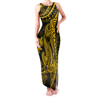 Gold Polynesia Shark Tattoo Family Matching Tank Maxi Dress and Hawaiian Shirt With Polynesian Plumeria LT14 Mom's Dress Gold - Polynesian Pride