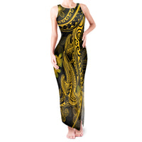 Gold Polynesia Shark Tattoo Tank Maxi Dress With Polynesian Plumeria LT14 Women Gold - Polynesian Pride