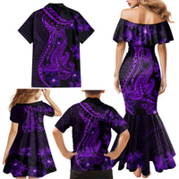 Purple Polynesia Shark Tattoo Family Matching Mermaid Dress and Hawaiian Shirt With Polynesian Plumeria LT14 - Polynesian Pride