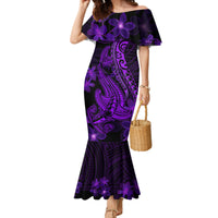 Purple Polynesia Shark Tattoo Family Matching Mermaid Dress and Hawaiian Shirt With Polynesian Plumeria LT14 Mom's Dress Purple - Polynesian Pride