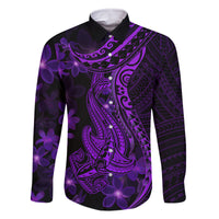 Purple Polynesia Shark Tattoo Family Matching Tank Maxi Dress and Hawaiian Shirt With Polynesian Plumeria LT14 Dad's Shirt - Long Sleeve Purple - Polynesian Pride