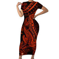 Red Polynesia Family Matching Short Sleeve Bodycon Dress and Hawaiian Shirt Shark Tattoo With Polynesian Plumeria LT14 Mom's Dress Red - Polynesian Pride