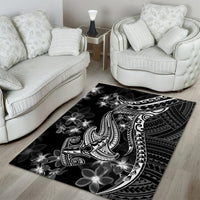 Black Polynesia Area Rug Shark Tattoo With Polynesian Plumeria LT14 - Polynesian Pride