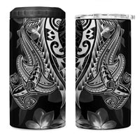 Black Polynesia 4 in 1 Can Cooler Tumbler Shark Tattoo With Polynesian Plumeria