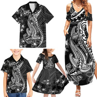 Black Polynesia Family Matching Summer Maxi Dress and Hawaiian Shirt Shark Tattoo With Polynesian Plumeria LT14 - Polynesian Pride