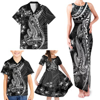 Black Polynesia Family Matching Tank Maxi Dress and Hawaiian Shirt Shark Tattoo With Polynesian Plumeria LT14 - Polynesian Pride