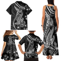 Black Polynesia Family Matching Tank Maxi Dress and Hawaiian Shirt Shark Tattoo With Polynesian Plumeria LT14 - Polynesian Pride