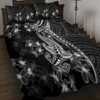 Black Polynesia Quilt Bed Set Shark Tattoo With Polynesian Plumeria LT14 - Polynesian Pride