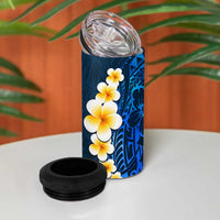 Blue Polynesia 4 in 1 Can Cooler Tumbler Plumeria Tropical Leaves With Galaxy Polynesian Art
