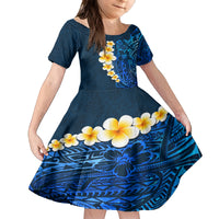 Blue Polynesia Family Matching Tank Maxi Dress and Hawaiian Shirt Plumeria Tropical Leaves With Galaxy Polynesian Art LT14 Daughter's Dress Blue - Polynesian Pride