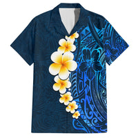 Blue Polynesia Family Matching Tank Maxi Dress and Hawaiian Shirt Plumeria Tropical Leaves With Galaxy Polynesian Art LT14 Dad's Shirt - Short Sleeve Blue - Polynesian Pride