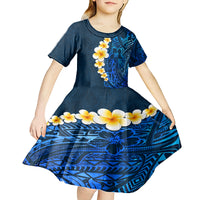 Blue Polynesia Kid Short Sleeve Dress Plumeria Tropical Leaves With Galaxy Polynesian Art LT14 - Polynesian Pride