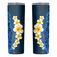 Blue Polynesia Skinny Tumbler Plumeria Tropical Leaves With Galaxy Polynesian Art