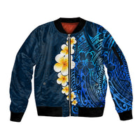 Blue Polynesia Sleeve Zip Bomber Jacket Plumeria Tropical Leaves With Galaxy Polynesian Art LT14 Unisex Blue - Polynesian Pride