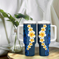 Blue Polynesia Tumbler With Handle Plumeria Tropical Leaves With Galaxy Polynesian Art LT14 - Polynesian Pride