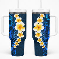 Blue Polynesia Tumbler With Handle Plumeria Tropical Leaves With Galaxy Polynesian Art LT14 One Size: 40 oz Blue - Polynesian Pride