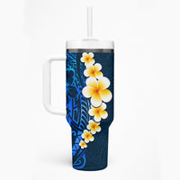 Blue Polynesia Tumbler With Handle Plumeria Tropical Leaves With Galaxy Polynesian Art LT14 - Polynesian Pride