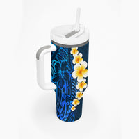 Blue Polynesia Tumbler With Handle Plumeria Tropical Leaves With Galaxy Polynesian Art LT14 - Polynesian Pride