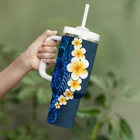 Blue Polynesia Tumbler With Handle Plumeria Tropical Leaves With Galaxy Polynesian Art LT14 - Polynesian Pride