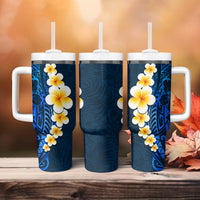 Blue Polynesia Tumbler With Handle Plumeria Tropical Leaves With Galaxy Polynesian Art LT14 - Polynesian Pride
