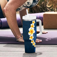 Blue Polynesia Tumbler With Handle Plumeria Tropical Leaves With Galaxy Polynesian Art LT14 - Polynesian Pride