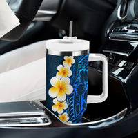 Blue Polynesia Tumbler With Handle Plumeria Tropical Leaves With Galaxy Polynesian Art LT14 - Polynesian Pride