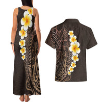 Brown Polynesia Couples Matching Tank Maxi Dress and Hawaiian Shirt Plumeria Tropical Leaves With Galaxy Polynesian Art LT14 - Polynesian Pride