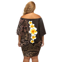 Brown Polynesia Family Matching Off Shoulder Short Dress and Hawaiian Shirt Plumeria Tropical Leaves With Galaxy Polynesian Art LT14 - Polynesian Pride