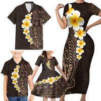 Brown Polynesia Family Matching Short Sleeve Bodycon Dress and Hawaiian Shirt Plumeria Tropical Leaves With Galaxy Polynesian Art LT14 - Polynesian Pride