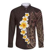 Brown Polynesia Long Sleeve Button Shirt Plumeria Tropical Leaves With Galaxy Polynesian Art LT14 Unisex Brown - Polynesian Pride