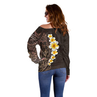 Brown Polynesia Off Shoulder Sweater Plumeria Tropical Leaves With Galaxy Polynesian Art LT14 - Polynesian Pride