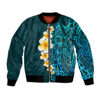 Turquosie Polynesia Bomber Jacket Plumeria Tropical Leaves With Galaxy Polynesian Art LT14 Unisex Turquoise - Polynesian Pride