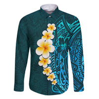 Turquosie Polynesia Family Matching Summer Maxi Dress and Hawaiian Shirt Plumeria Tropical Leaves With Galaxy Polynesian Art LT14 Dad's Shirt - Long Sleeve Turquoise - Polynesian Pride